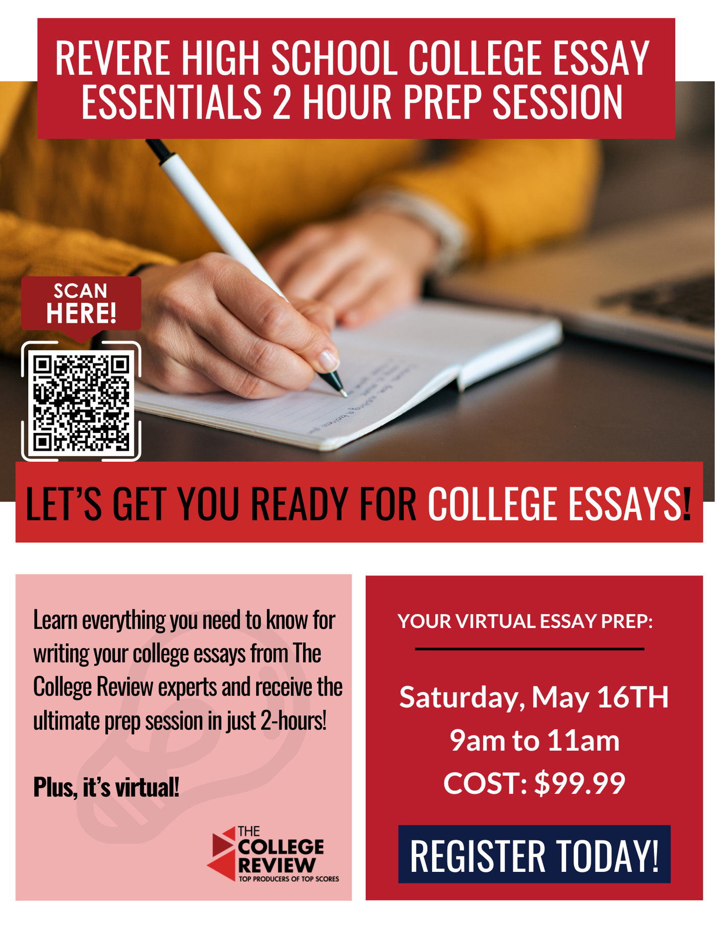 College Essay 2-Hour Prep Session, Revere, 5/16, 9-11am