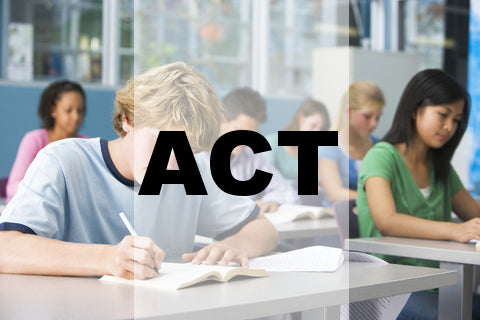 A person writing in a notebook behind "ACT" overlay text