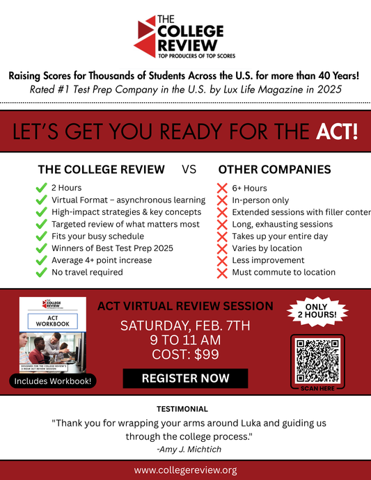 General ACT 2-Hour Virtual Prep: Feb. 7th 2026 9-11am