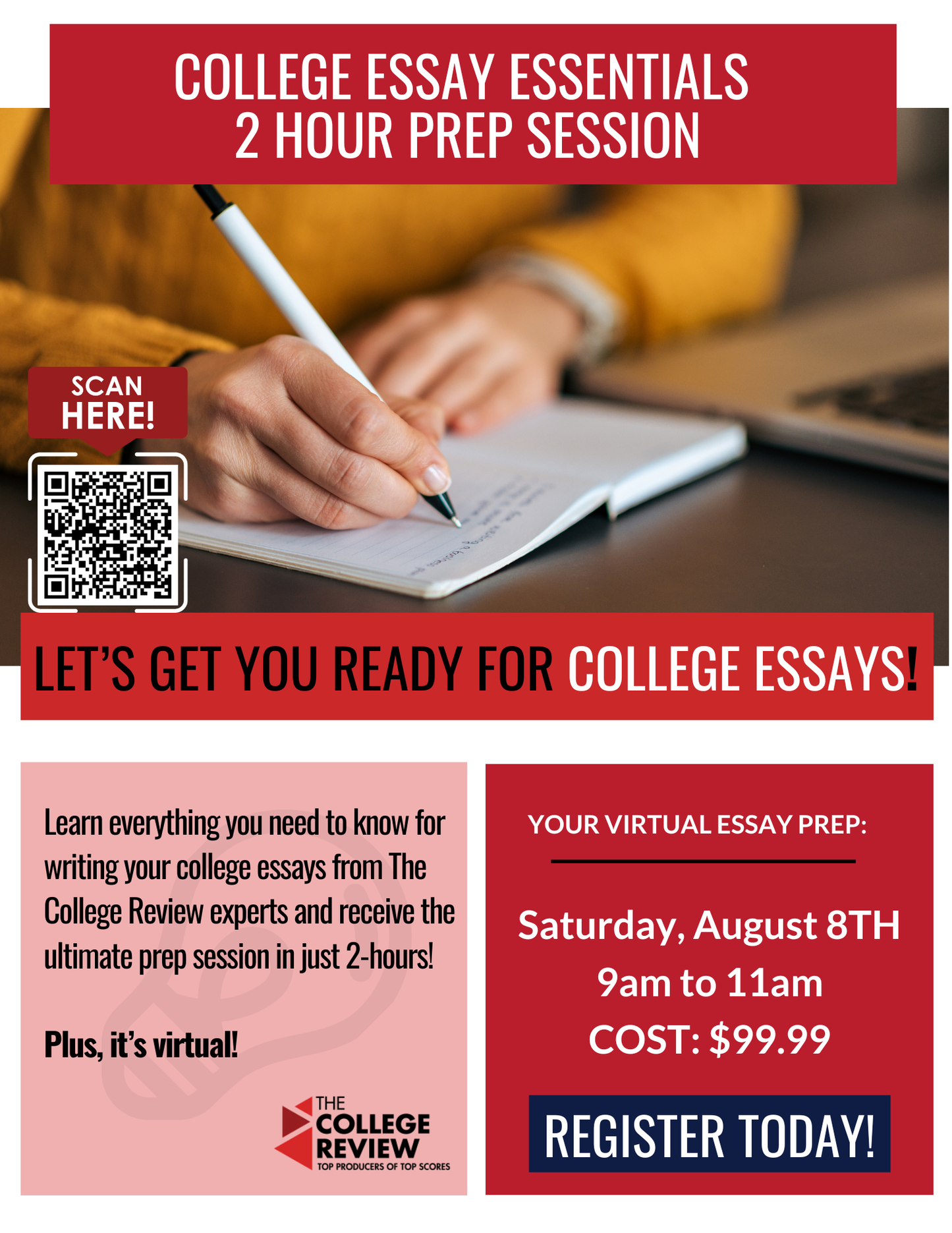 College Essay 2-Hour Prep Session, August 8th 2026, 9-11am