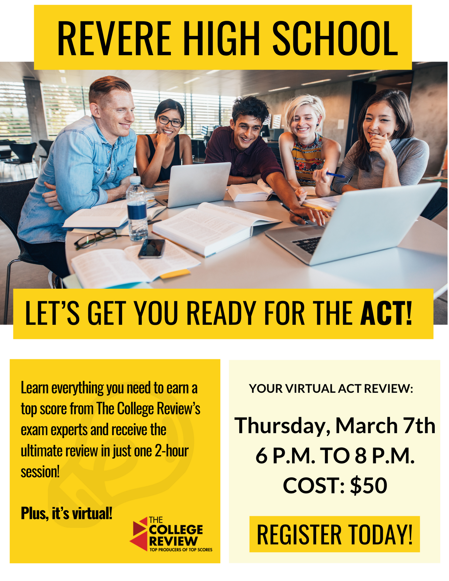 ACT 2-Hour Virtual Prep: Revere High School, March 7th, 2024, 6-8pm EST
