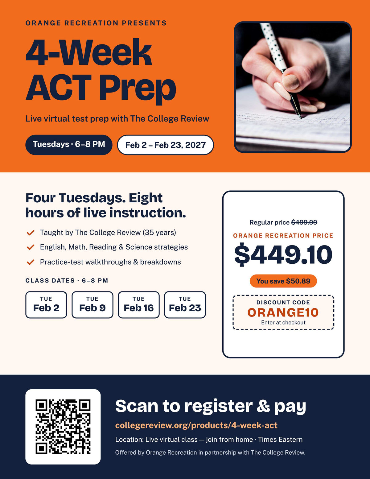 Orange Recreation 4 Week ACT Course Specific Math