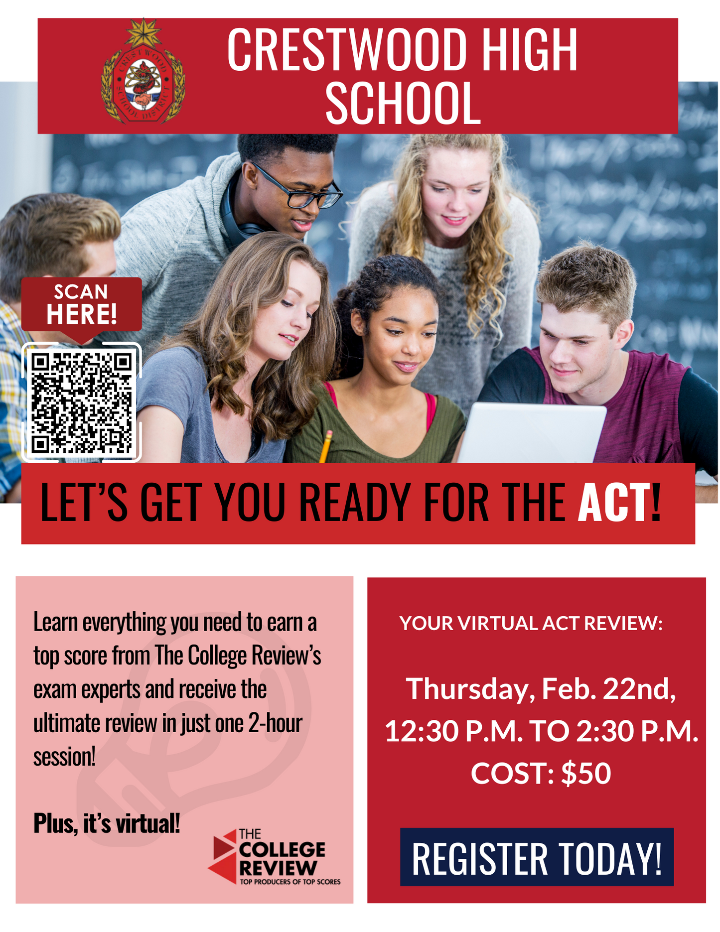 ACT 2-Hour Virtual Prep: Crestwood High School, Feb. 22, 2024, 12:30pm-2:30pm EST