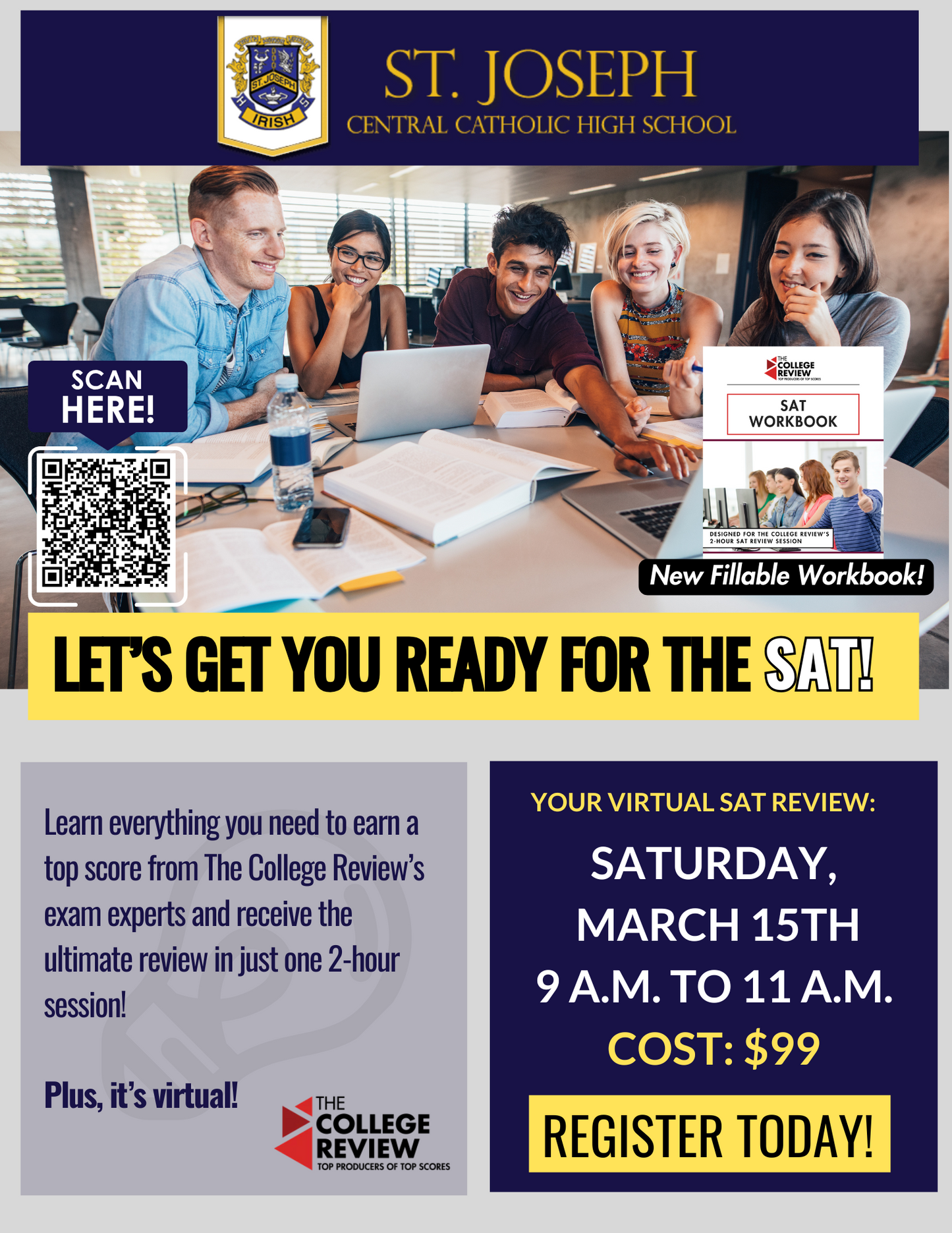 SAT 2-Hour Virtual Prep: Saint Joseph Central Catholic High School, Saturday, March 15 2025 9-11 AM EST